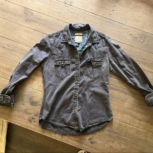 American Eagle faded black jean button down shirt